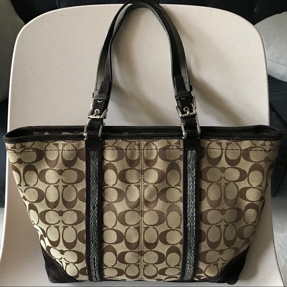 💖Coach Black Brown Suede Leather Zipper Tote Bag - Picture 1 of 8